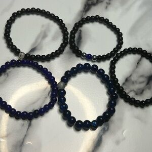 Matte Black & Blue Mens/Ladies Protection Bracelets (Set of 5)